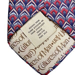 Vintage CULTURES OF MAN by Schreter Pure Silk Tie France 59" Gray Blue Red Mens